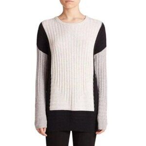 VINCE Intarsia Colorblock Wool Cashmere Crew Sweater in Black Grey White - Sz S